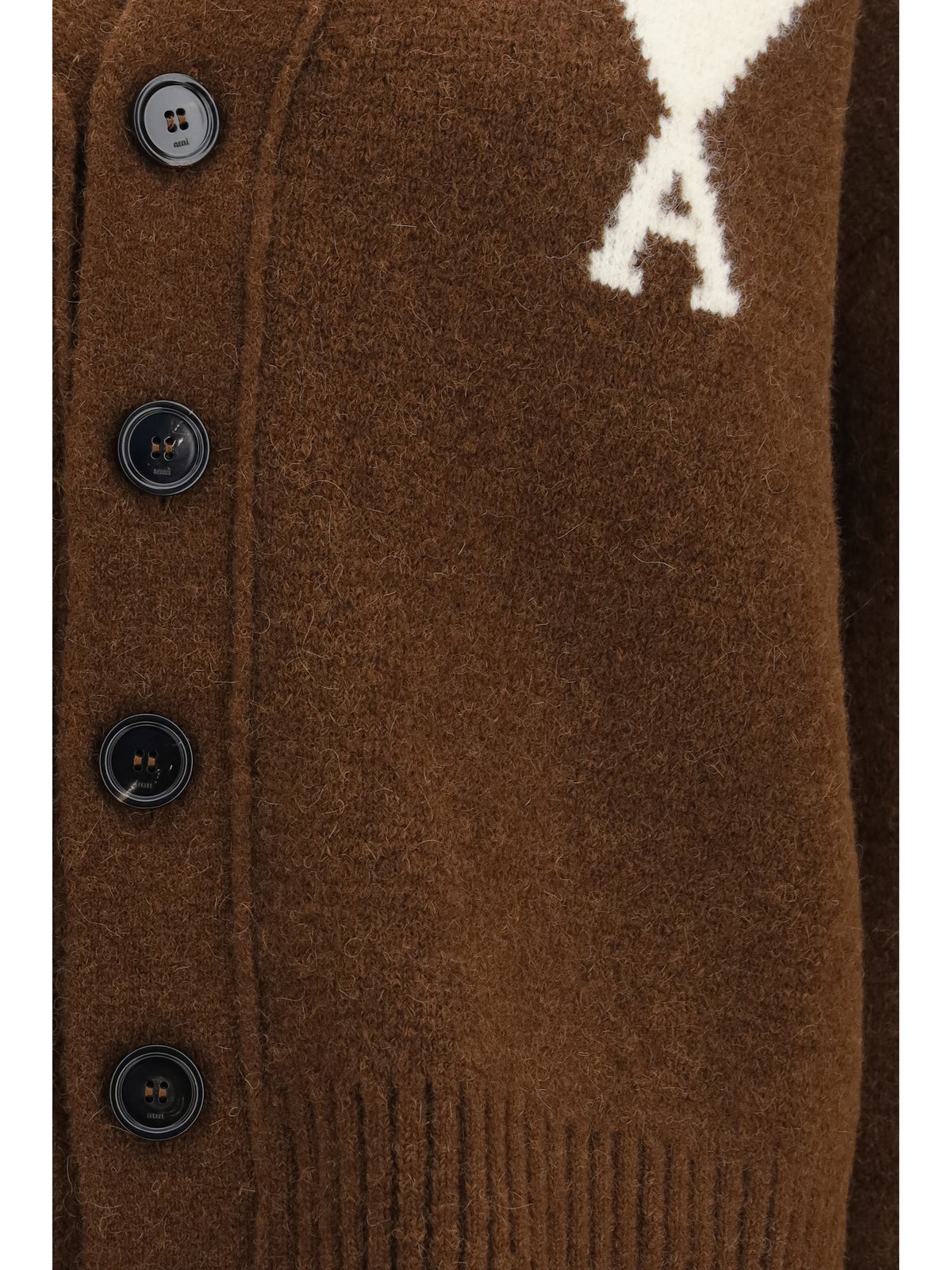 Ami Paris Ami de Coeur Cardigan in alpaca - Marron Chocolat/Ecru