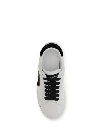 Dolce & Gabbana Leather Sneakers with logo - White/Black