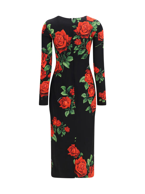 Dolce & Gabbana Rose-print charmeuse Midi Dress - Rose Rosse F.Nero