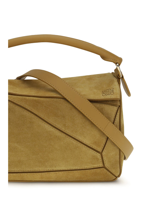 Loewe Small Featherlight Puzzle suede Handbag - Ochre