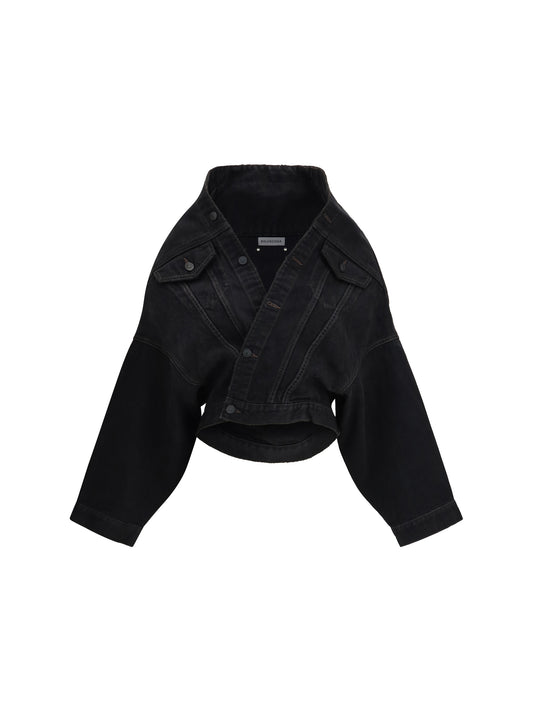 Balenciaga Wrap organic Japanese denim Jacket - Lt Vint Blck W Eff
