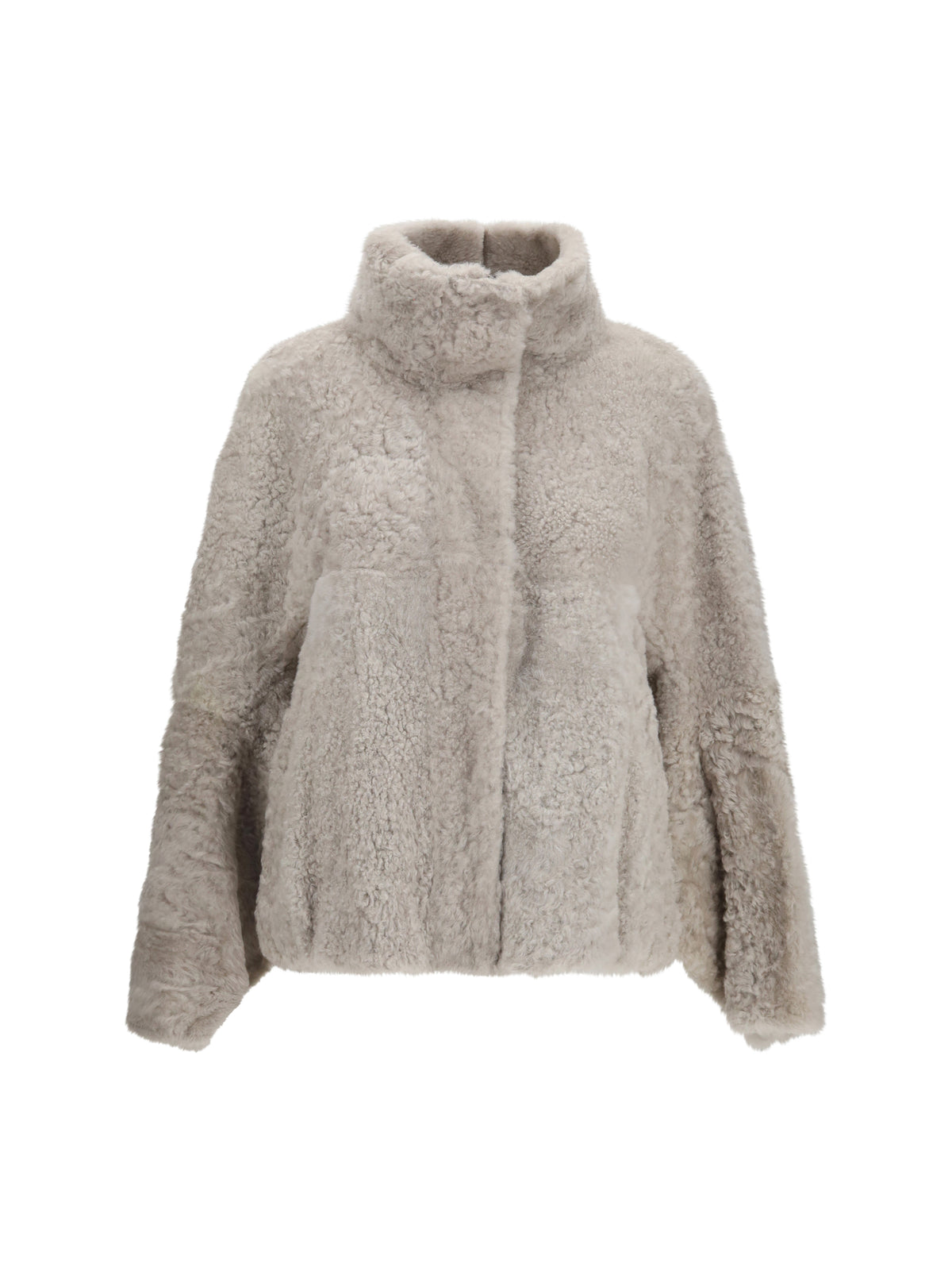 Brunello Cucinelli High-neck shearling Jacket - Stone