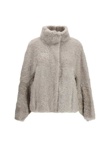 Brunello Cucinelli High-neck shearling Jacket - Stone