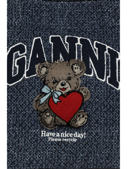 Ganni Medium denim Tote Bag with bear - Rinse