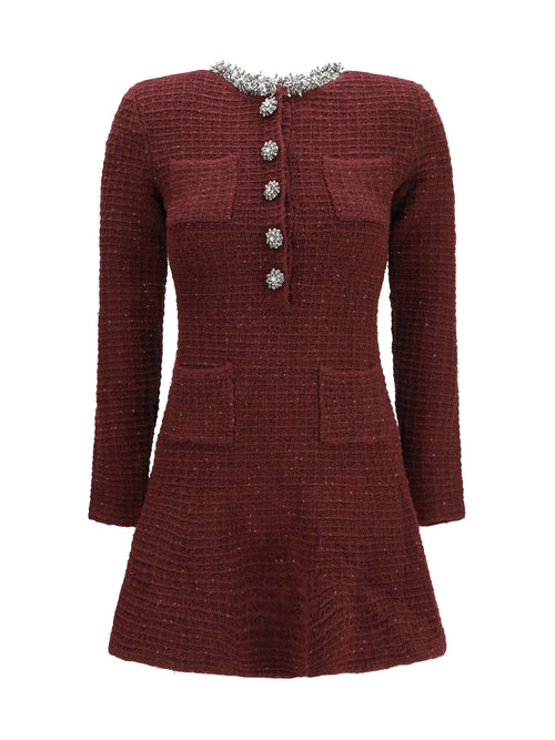 Self-Portrait Textured knit mini Dress with statement buttons - Burgundy