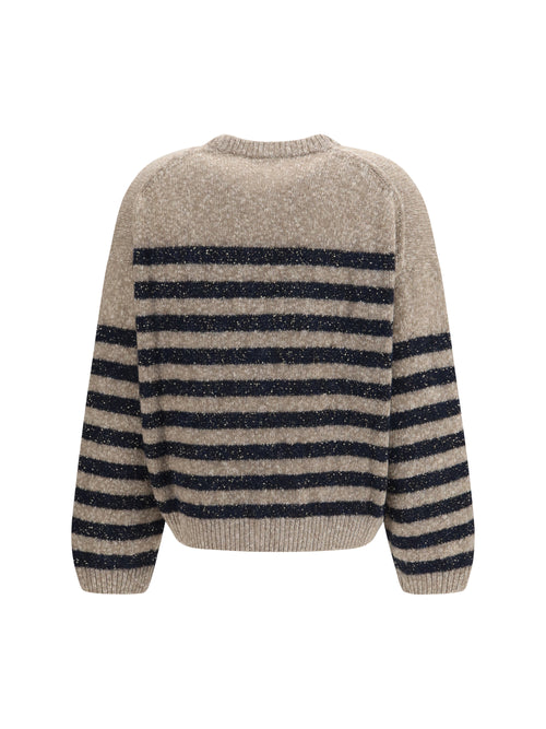 Brunello Cucinelli Cashmere and wool striped Sweater with lurex - Brown+Blu