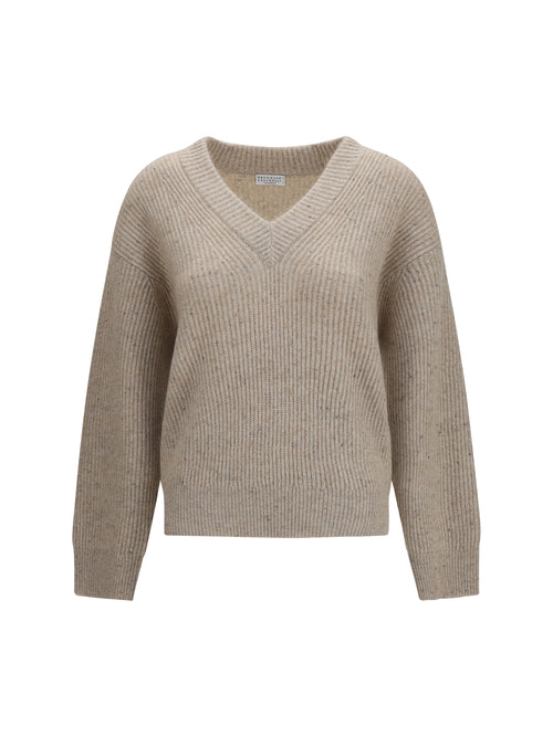 Brunello Cucinelli Cashmere and mohair V-neck Sweater - Seashell