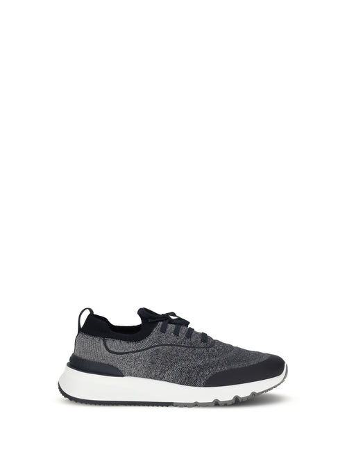 Brunello Cucinelli Techno cotton knit Sneakers runners - Blue+Coke+Navy+Bianco/Grey/Blue