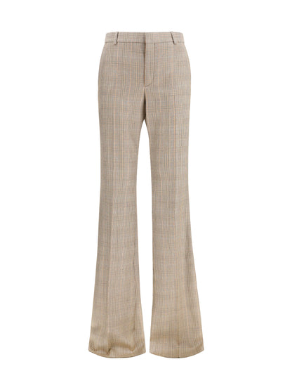 Saint Laurent Prince of Wales Houndstooth Wool Flared Pants - Beige Marron Marine