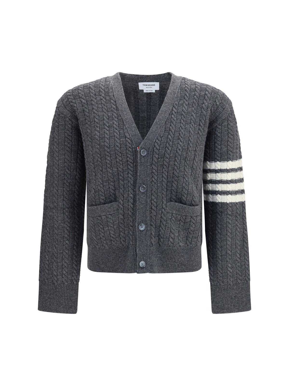 Thom Browne V-neck Sweater with Anchor embroidery on the back - Med Grey