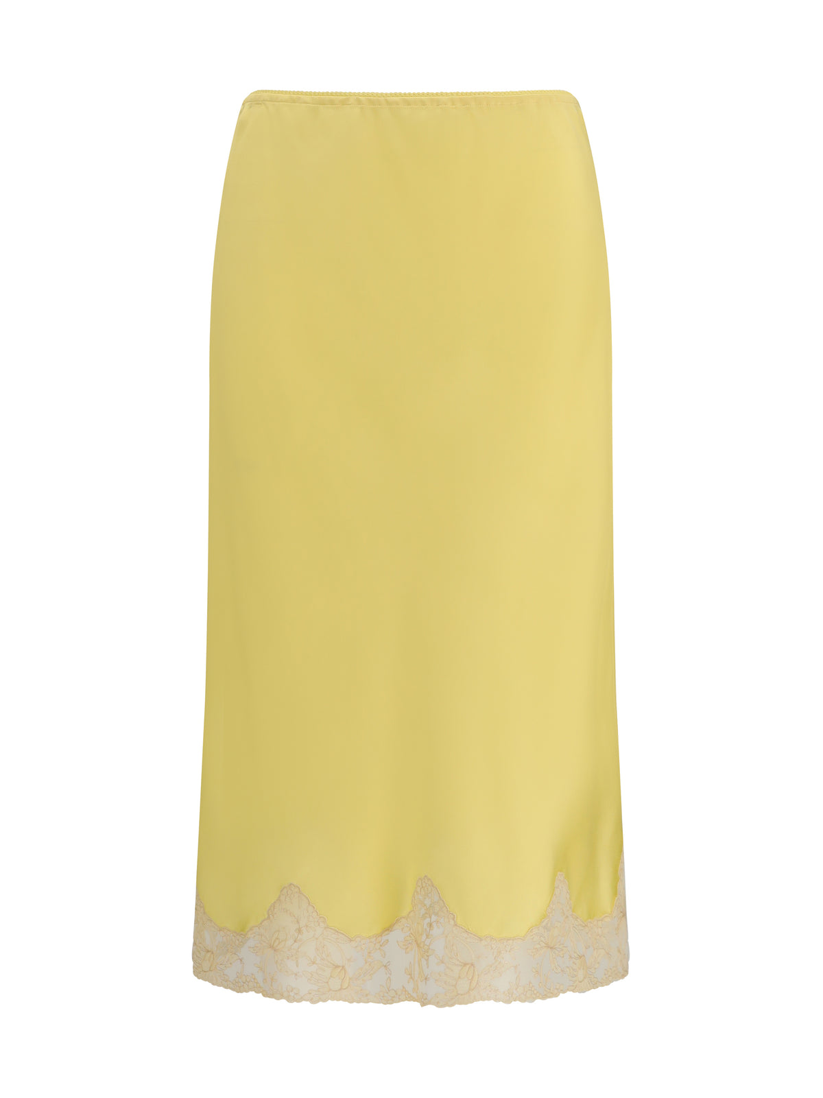 Saint Laurent Satin midi Skirt with lace inserts - Lemon