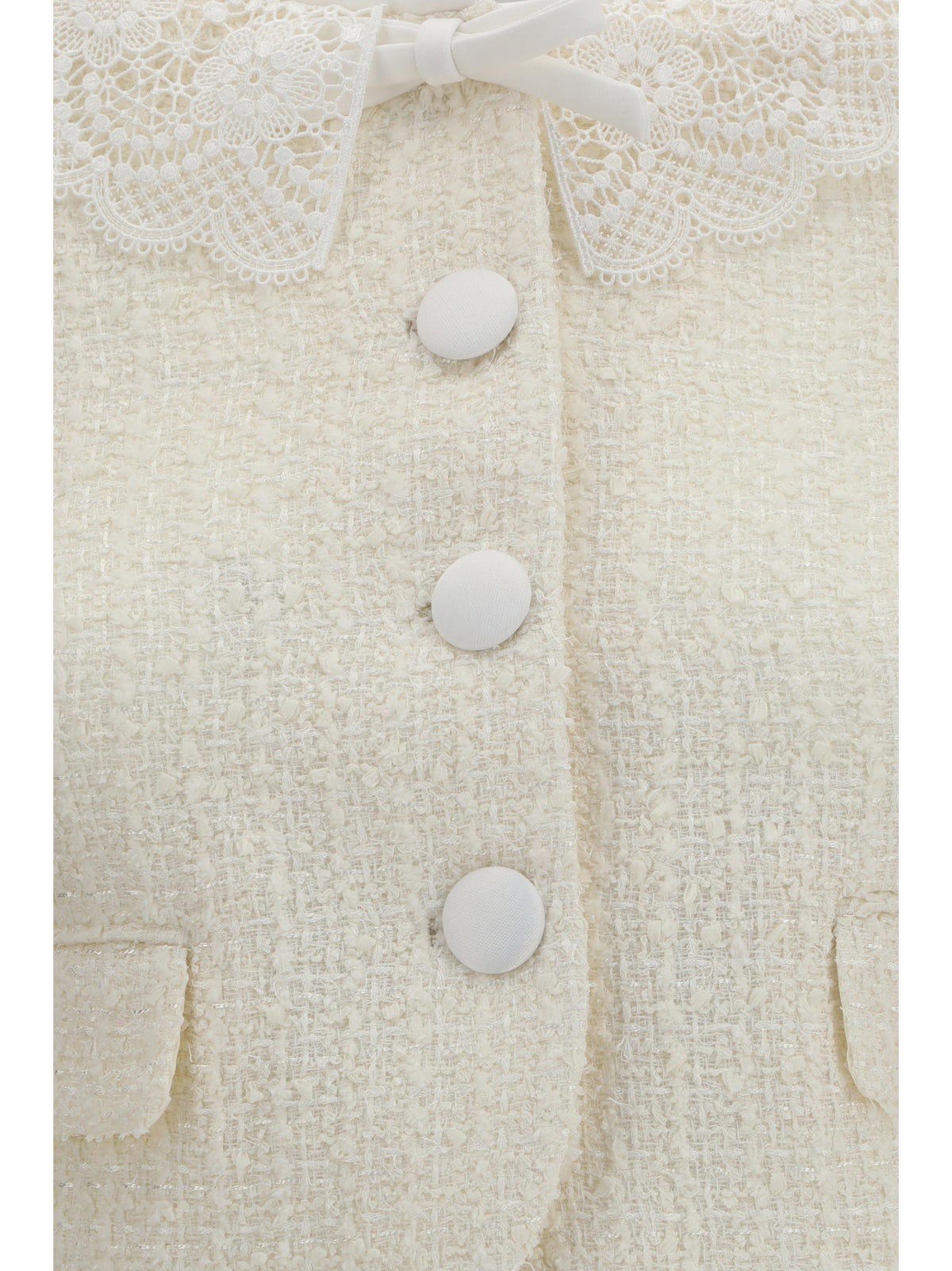 Self-Portrait Bouclé Jacket with lace collar - Cream
