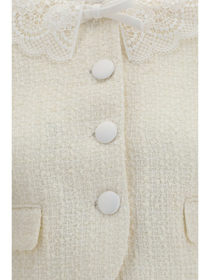 Self-Portrait Bouclé Jacket with lace collar - Cream
