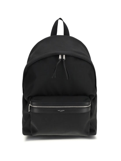 Saint Laurent City Backpack in leather and nylon - Black/Black/Black/Black