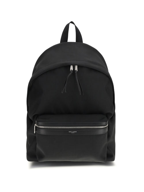 Saint Laurent City Backpack in leather and nylon - Black/Black/Black/Black