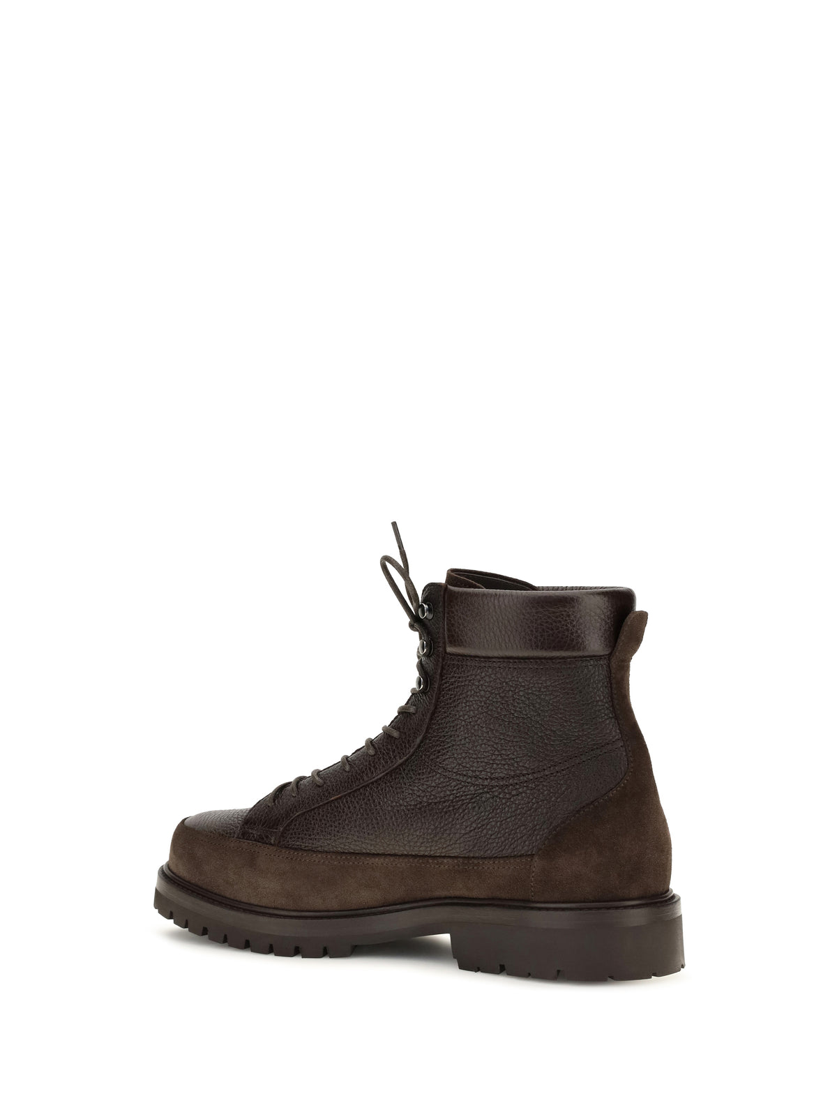 Brunello Cucinelli Lace-up deer leather and suede ankle Boots - Dark Brown