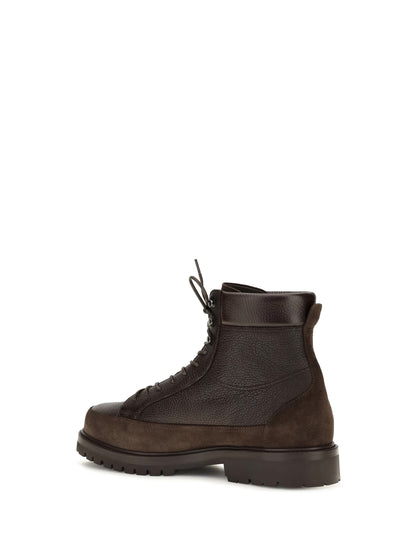 Brunello Cucinelli Lace-up deer leather and suede ankle Boots - Dark Brown