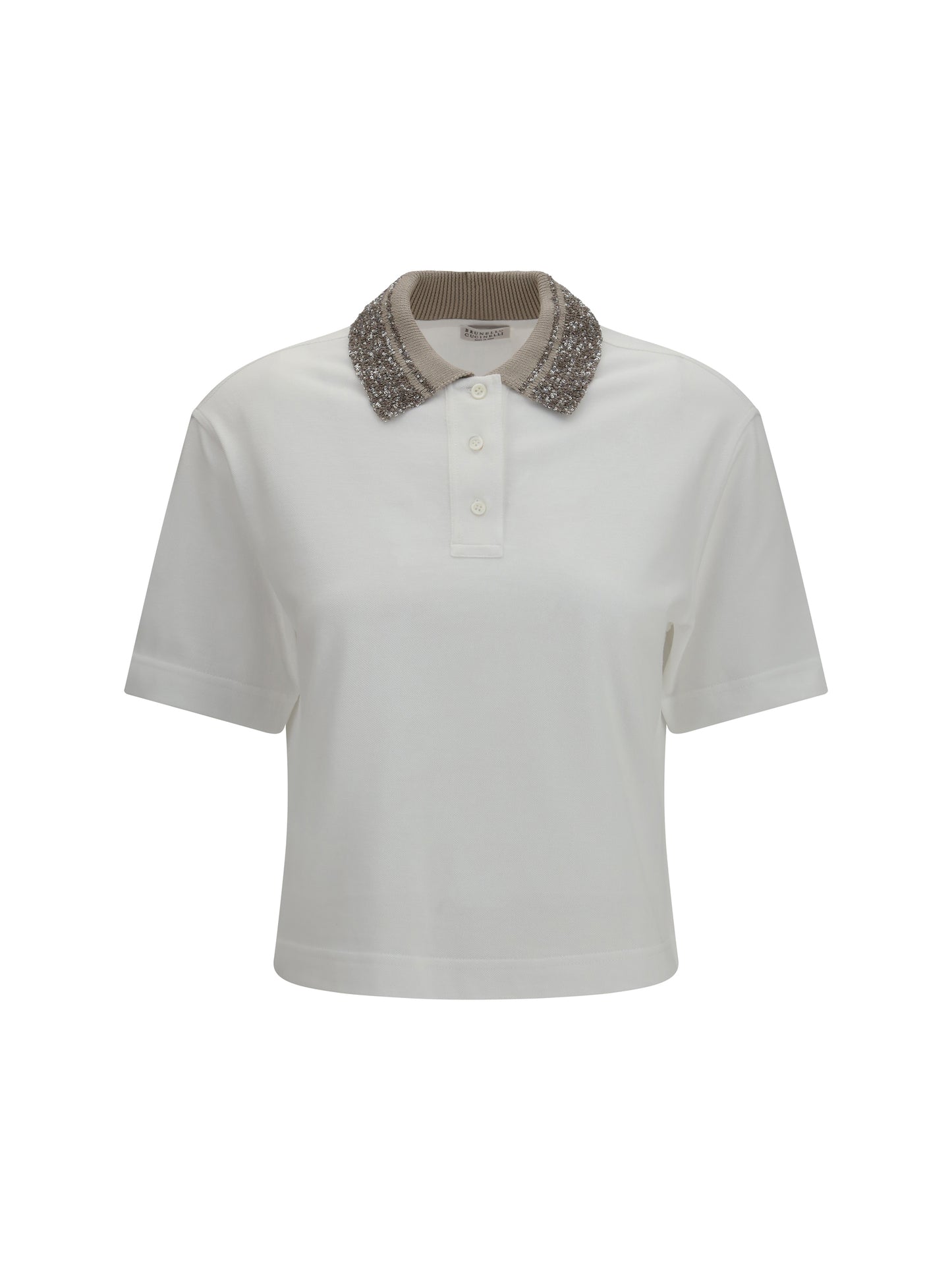 BRUNELLO CUCINELLI Cotton jersey Polo with Dazzling Knit Collar