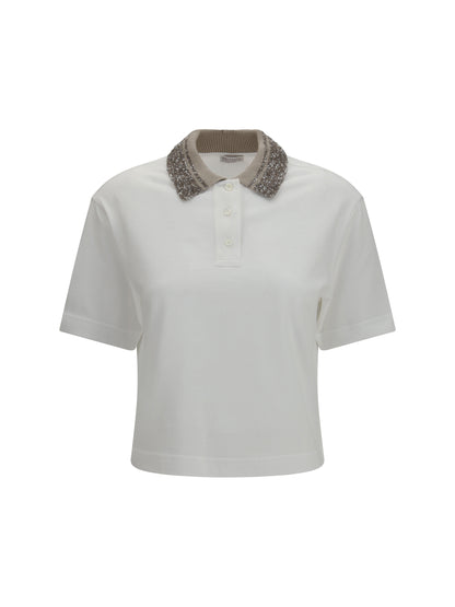 BRUNELLO CUCINELLI Cotton jersey Polo with Dazzling Knit Collar