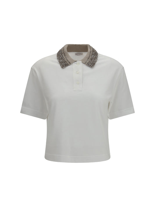 BRUNELLO CUCINELLI Cotton jersey Polo with Dazzling Knit Collar