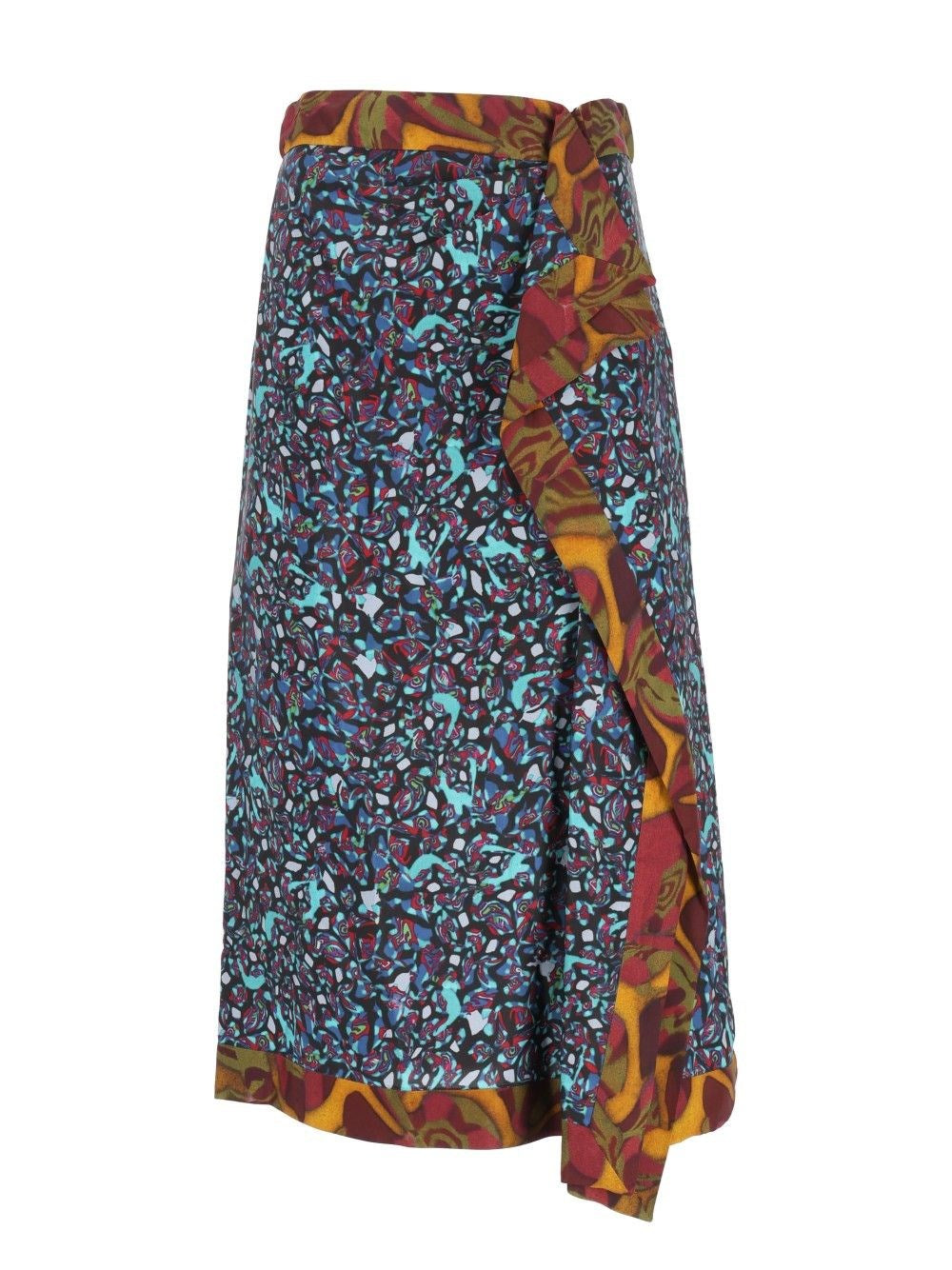 Dries Van Noten Abstract Print Midi Skirt - Multi