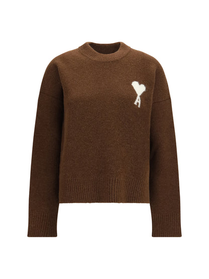 Ami Paris Ami De Coeur Sweater - Marron Chocolat/Ecru