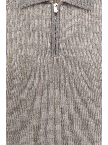 Brunello Cucinelli Cashmere Milano Stitch Polo Sweater with zip - 9756+9777