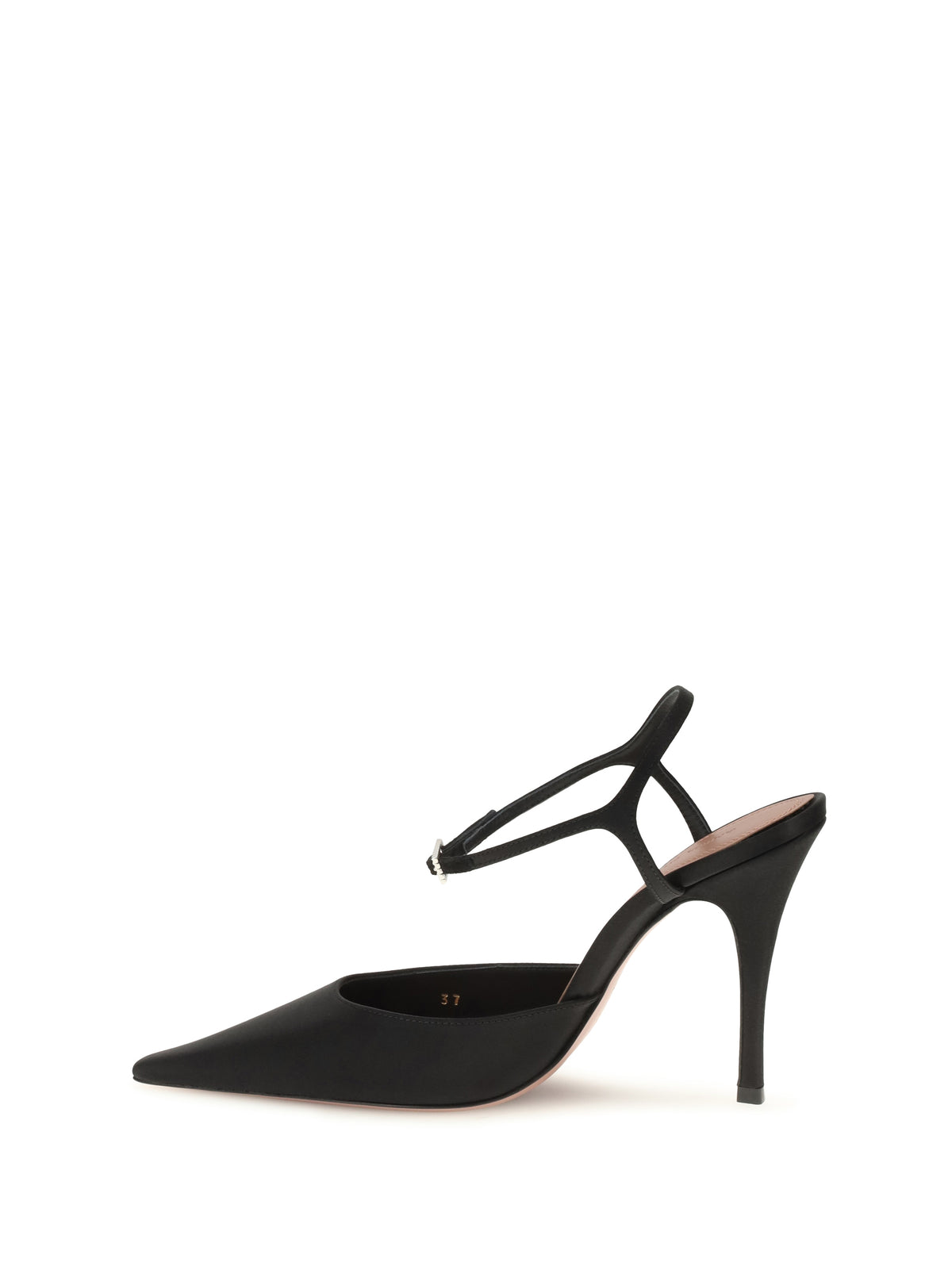 Amina Muaddi Carolyn satin Slingback Pumps - Black Satin + White Crystal Buckle