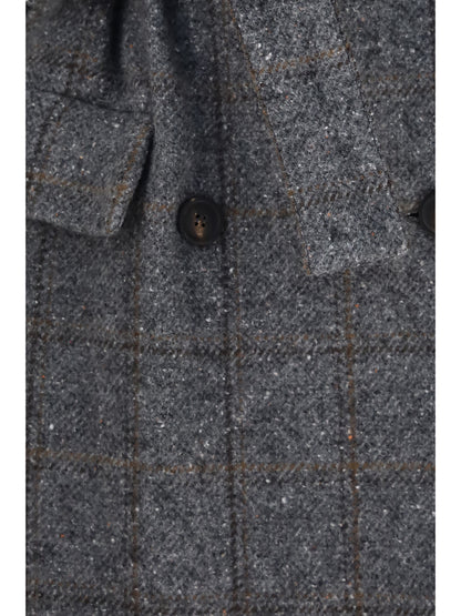 Brunello Cucinelli Long alpaca-blend Coat with belt - Grey/Black/Tobacco