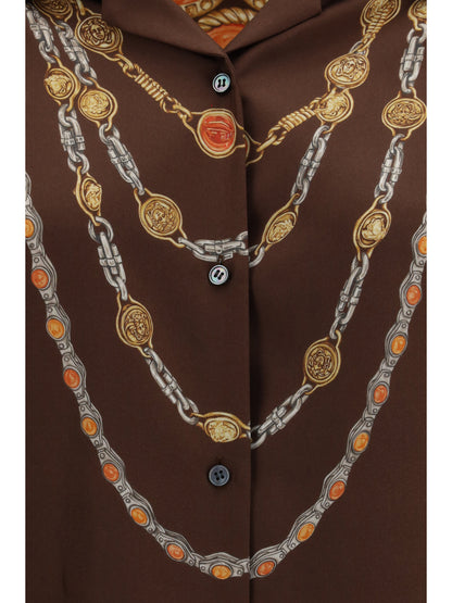 Versace Chain print buttoned Shirt - Chocolate+Amber