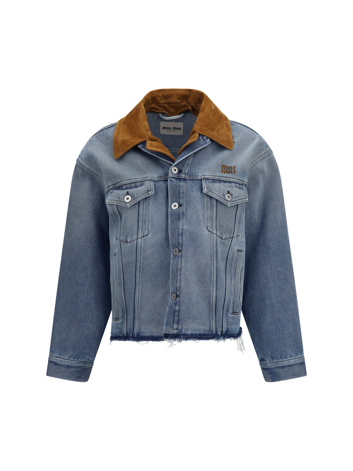 Miu Miu Washed denim and suede Jacket - Light Blue
