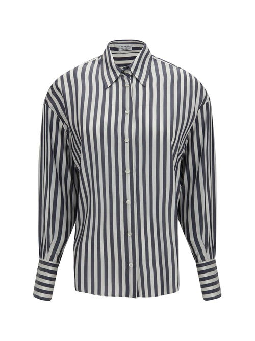 Brunello Cucinelli Silk poplin striped Shirt - Denim/White