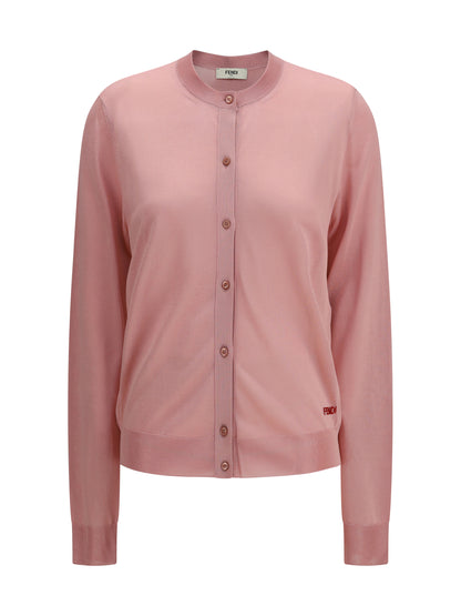 FENDI Cardigan crewneck in viscose with embroidered logo