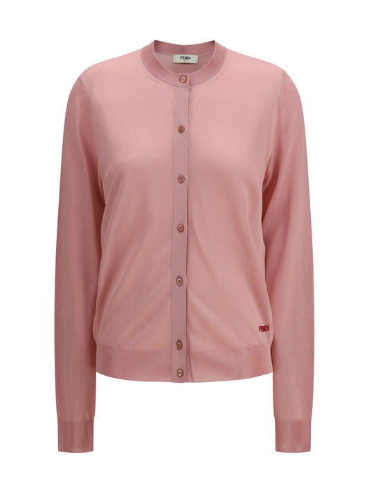 FENDI Cardigan crewneck in viscose with embroidered logo