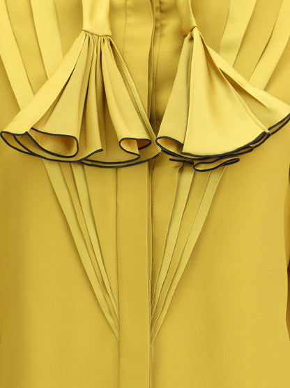 VALENTINO Silk Ruffle Pleated Blouse