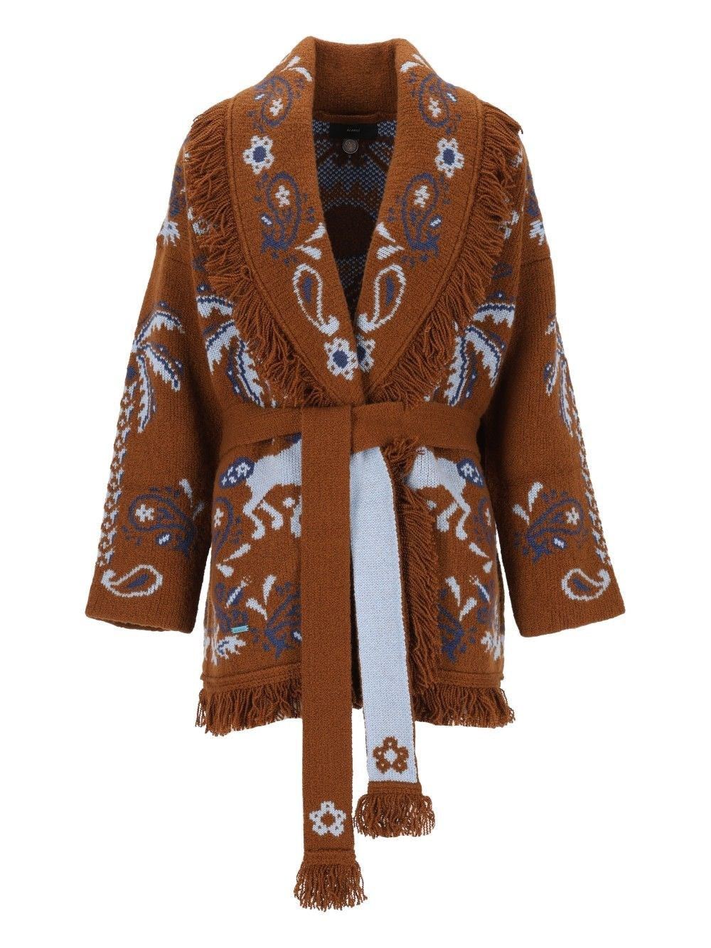 Alanui Island Roots Cardigan In Embroidered Wool Blend - Brown