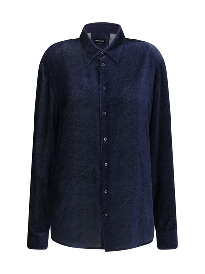 Giorgio Armani Silk blend devoré velvet twill Shirt - Peacoat