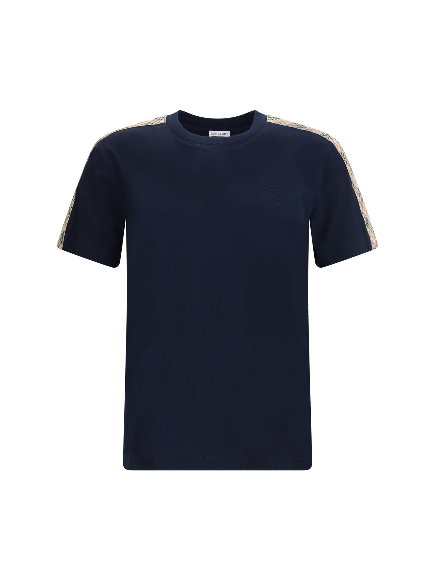 BURBERRY Short-sleeved T-shirt with a single Burberry Check stripe on both shoulders