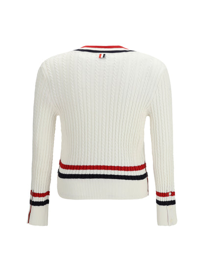 THOM BROWNE Intarsia cable-knit V-neck Sweater
