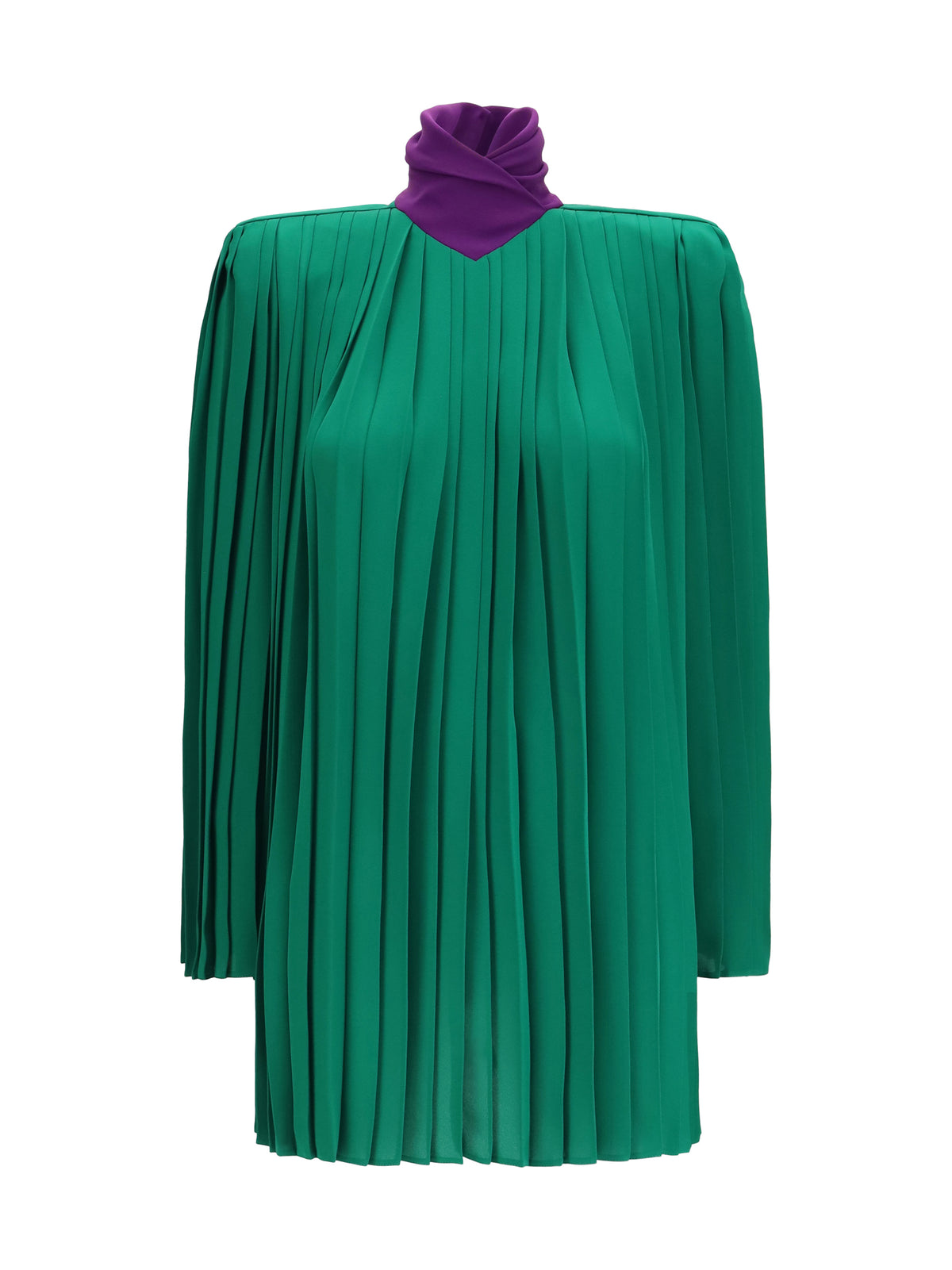 Valentino Pleated Georgette Top - Antic Green/Purple Orchid