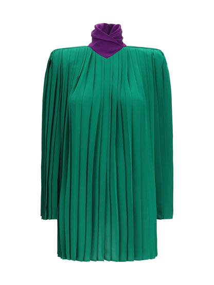 Valentino Pleated Georgette Top - Antic Green/Purple Orchid