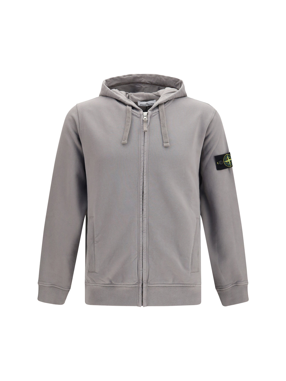 Stone Island Cotton Hoodie with zip and Compass logo - Grey