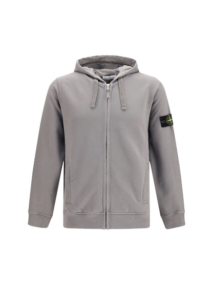 Stone Island Cotton Hoodie with zip and Compass logo - Grey