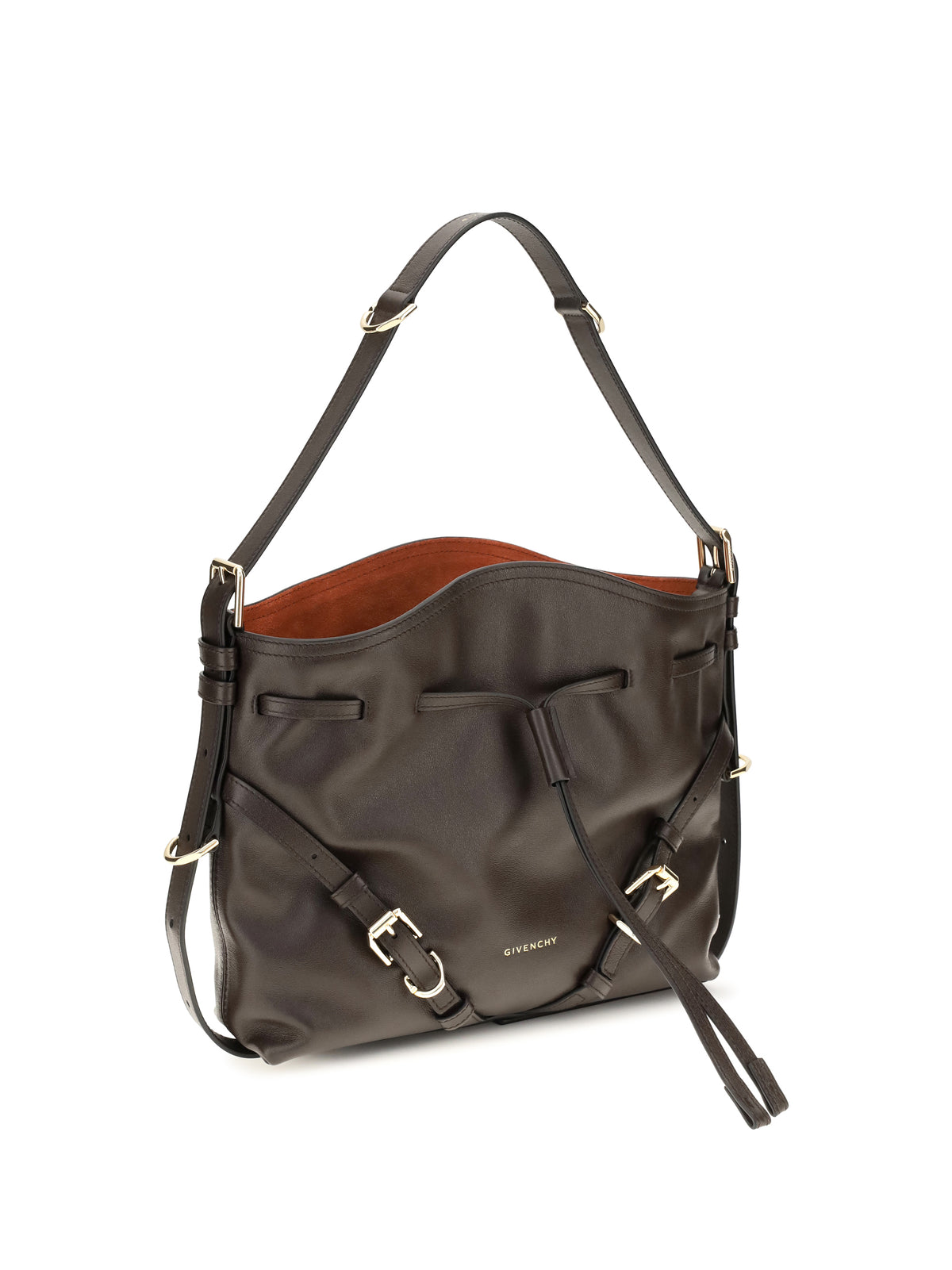 Givenchy Small Voyou Bucket Handbag in glossy leather - Chocolate