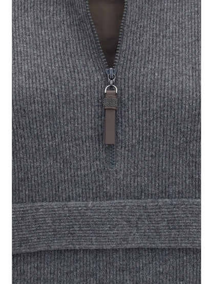 Brunello Cucinelli Cashmere half-zip Sweater - Piombo