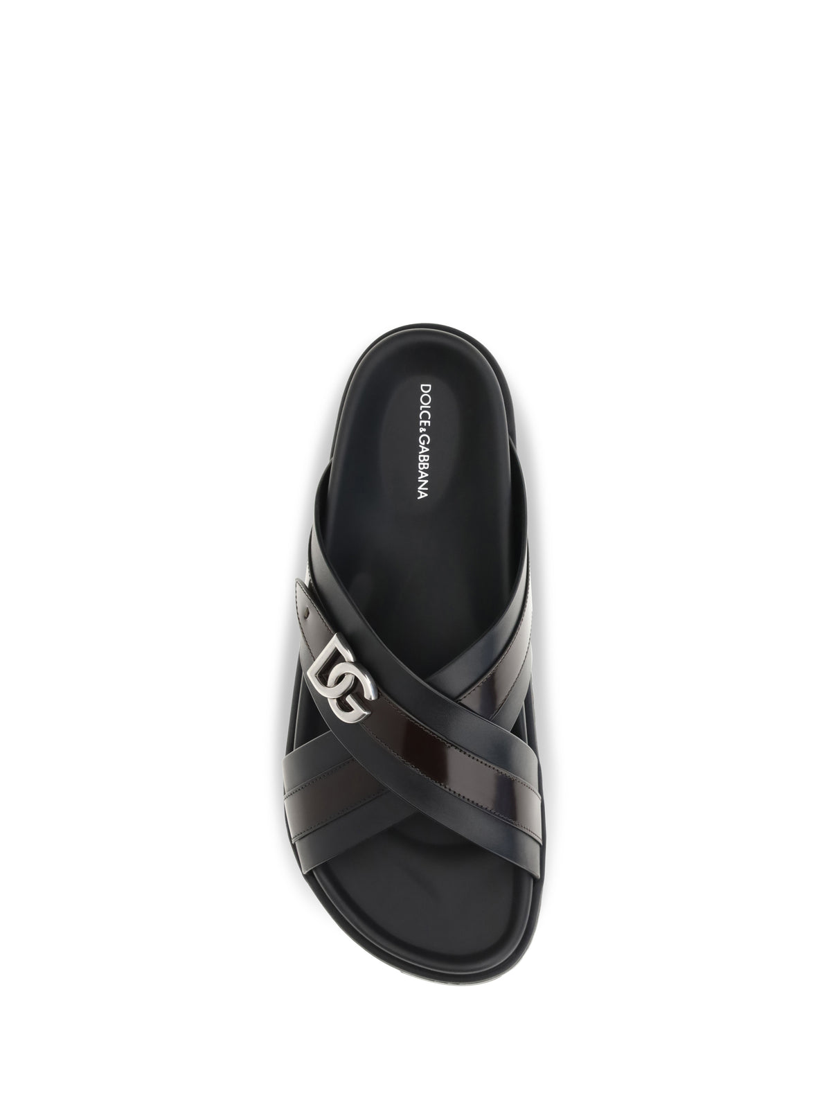 Dolce & Gabbana Smooth calf leather Slide Sandals - Black/Cacao