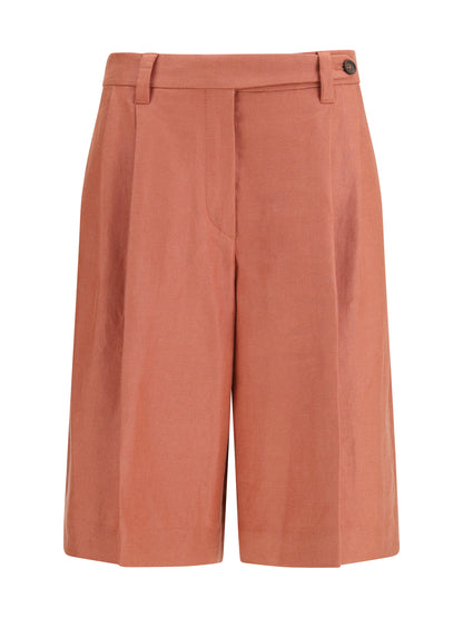 BRUNELLO CUCINELLI Sartorial Bermuda Shorts in fluid viscose and linen twill