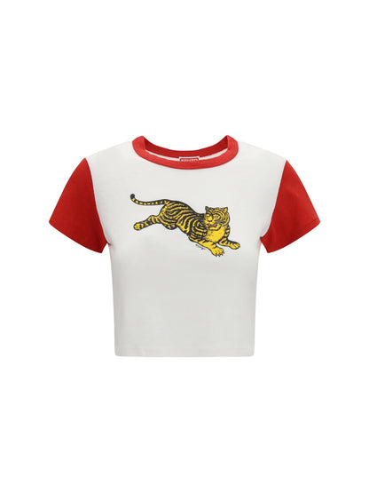 Kenzo Jumping Tiger cropped cotton T-shirt - Off White