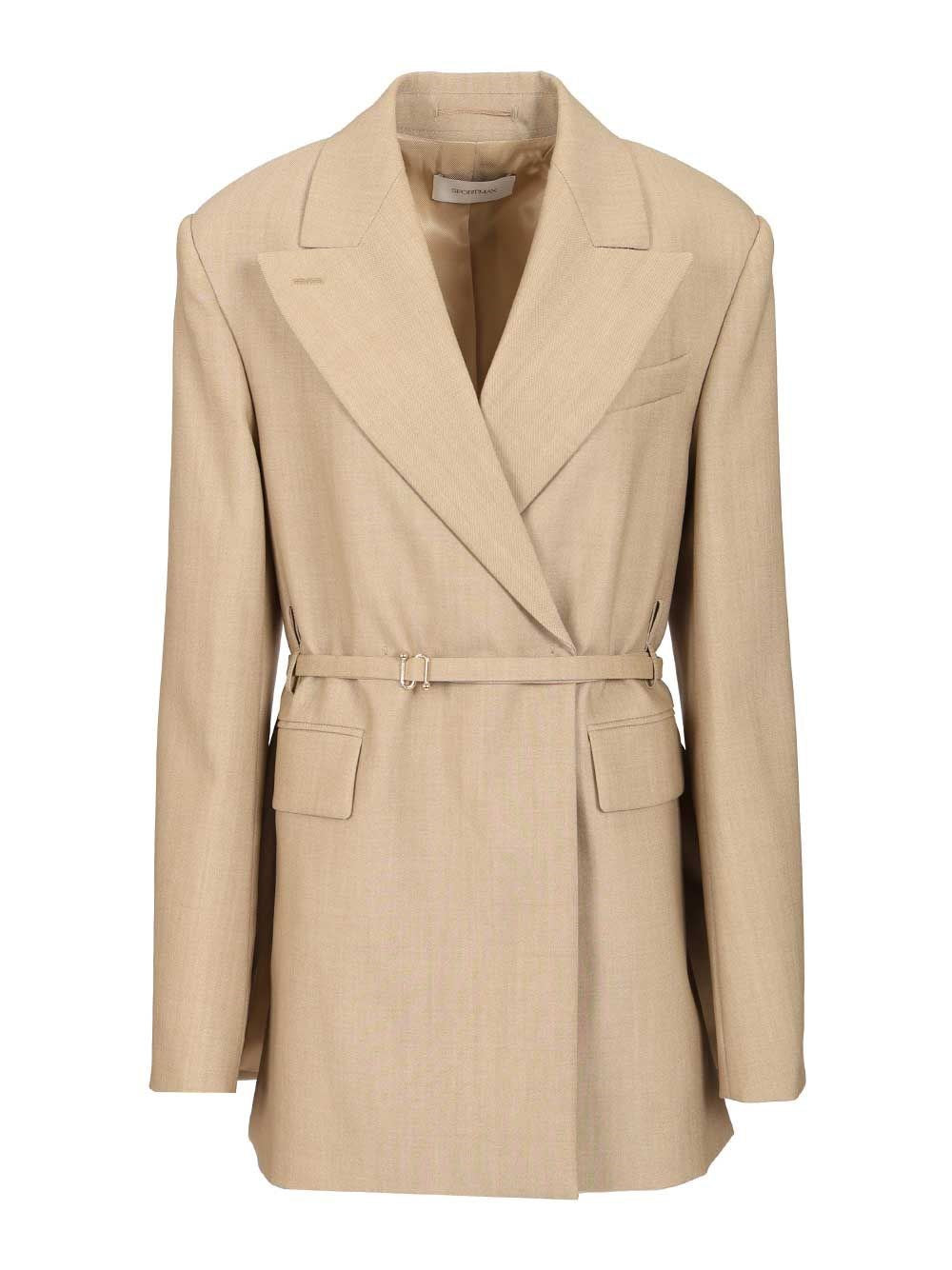 Sportmax Long Double-Breasted Wool Blazer - Beige