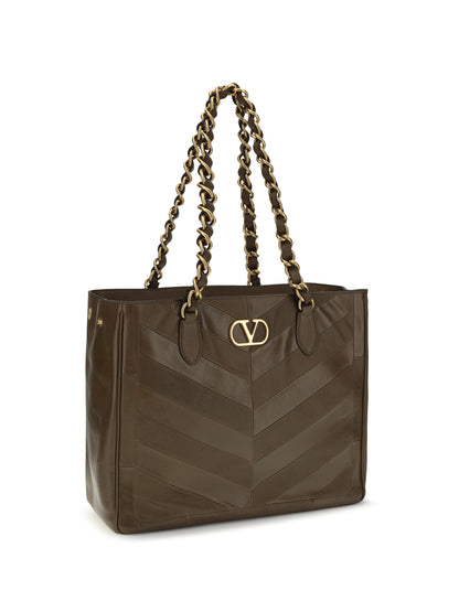 Valentino Garavani Laseine Chevron nappa Shopping Bag - Tundra